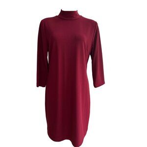 Boston Proper Maroon Mock Neck Knee-Length Shift Dress, Women's Size L